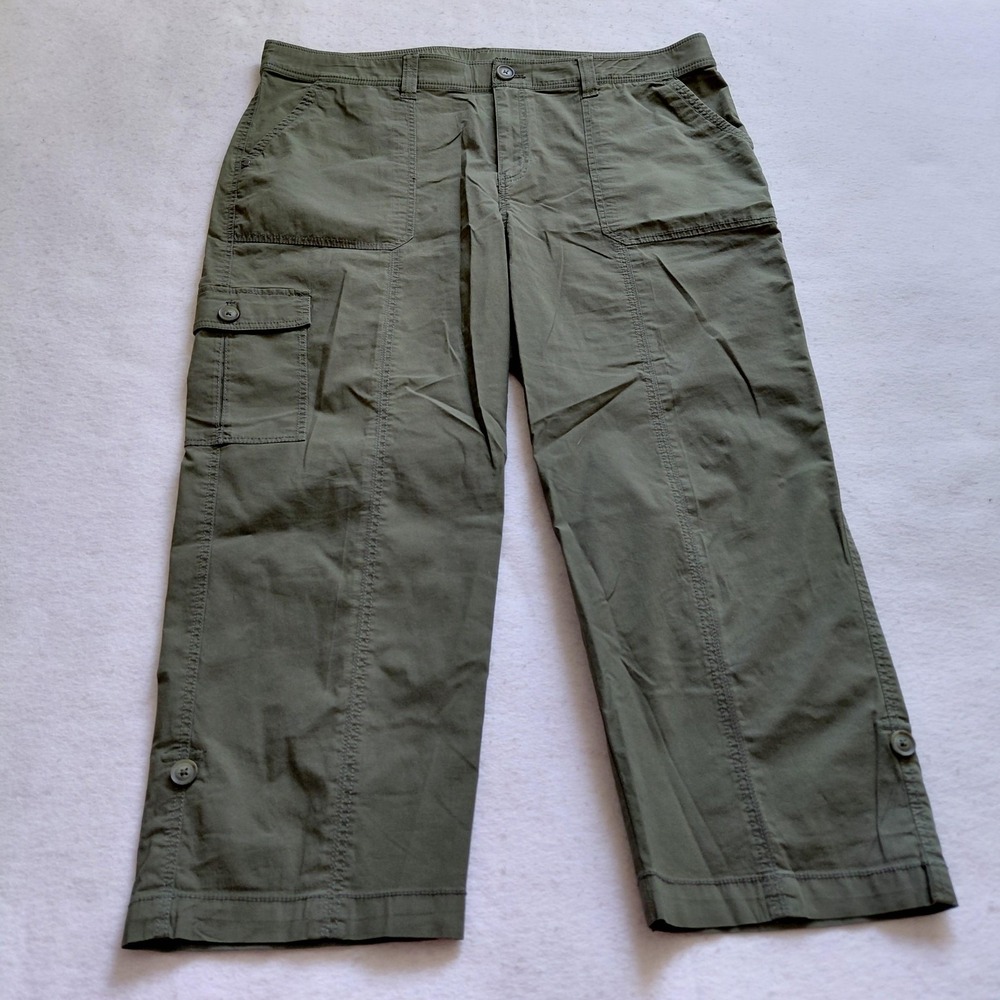 Chicos Olive Green Cargo Pants Women 2.5 Size 14 Utility Stretch Pocket Travel